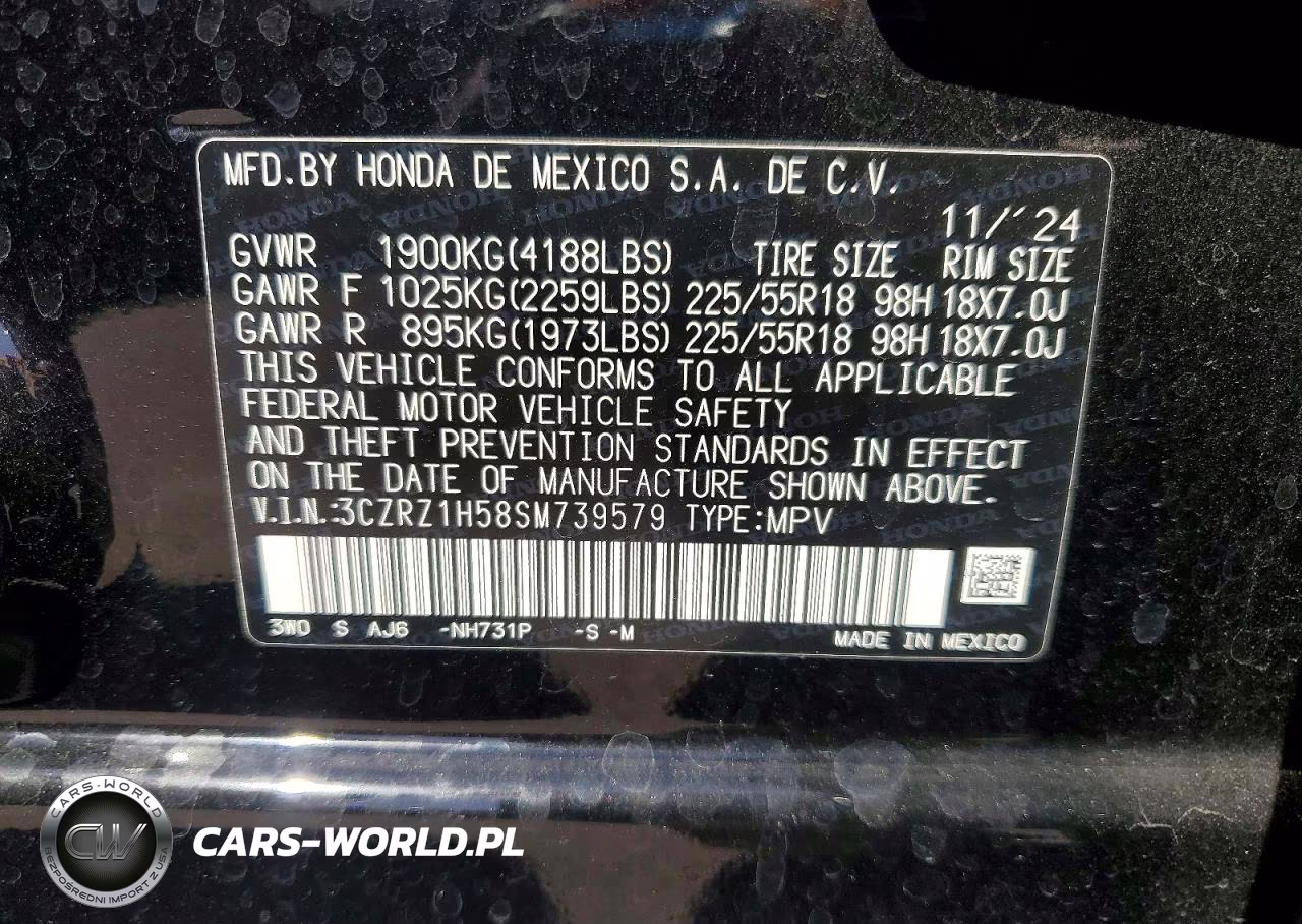 2025 Honda Hr-V Sport VIN:3CZRZ1H58SM739579 - 12
