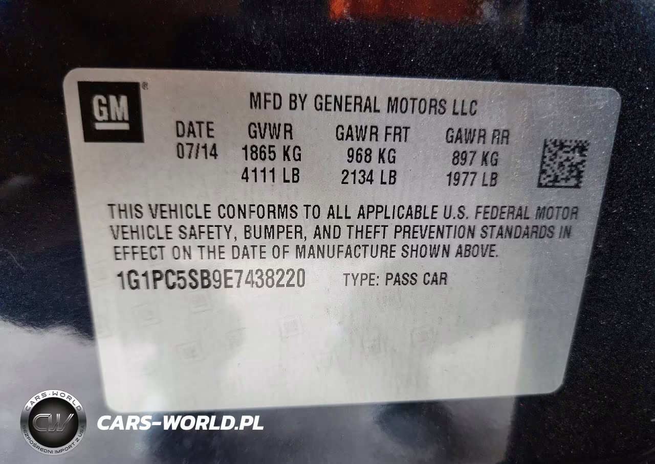 2014 Chevrolet Cruze Lt VIN:1G1PC5SB9E7438220 - 12
