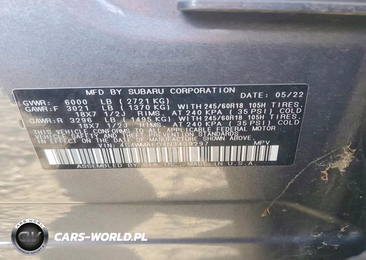 2022 Subaru Ascent Premium VIN:4S4WMAED4N3439297 - 14