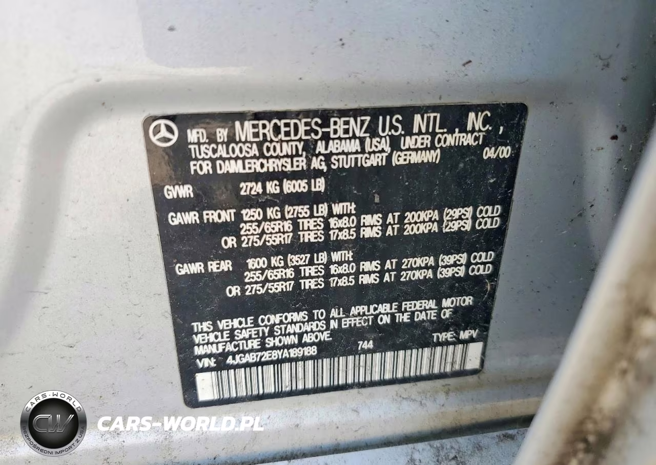 2000 Mercedes-Benz Ml430 VIN:4JGAB72E8YA189188 - 13