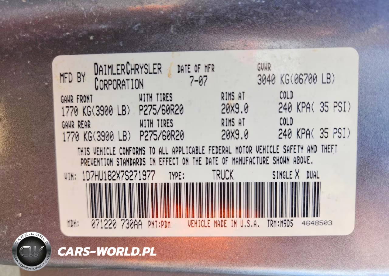 2007 Dodge Ram 1500 St VIN:1D7HU182X7S271977 - 13