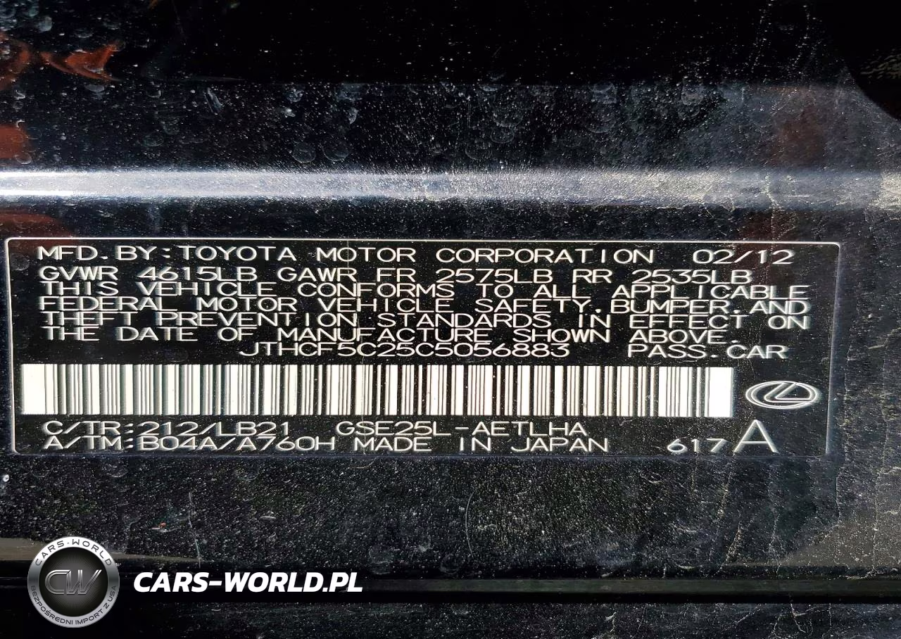 2012 Lexus Is 250 VIN:JTHCF5C25C5056883 - 13