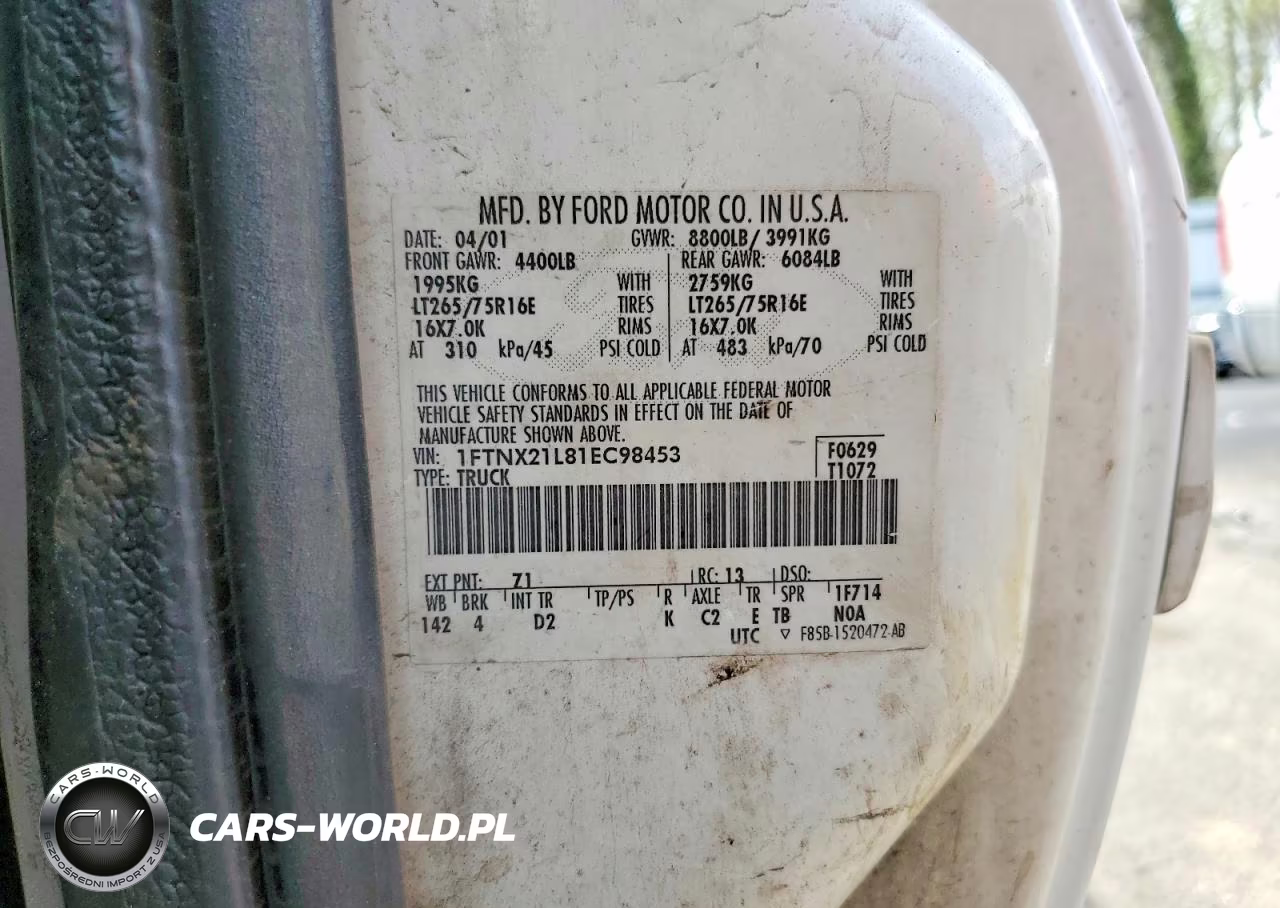2001 Ford F250 Super Duty VIN:1FTNX21L81EC98453 - 12