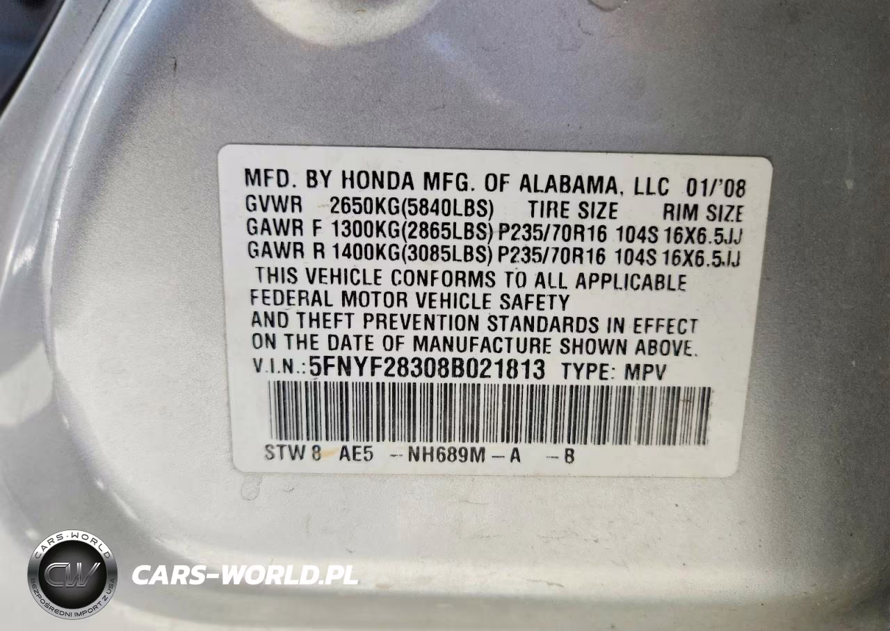 2008 Honda Pilot Se VIN:5FNYF28308B021813 - 14