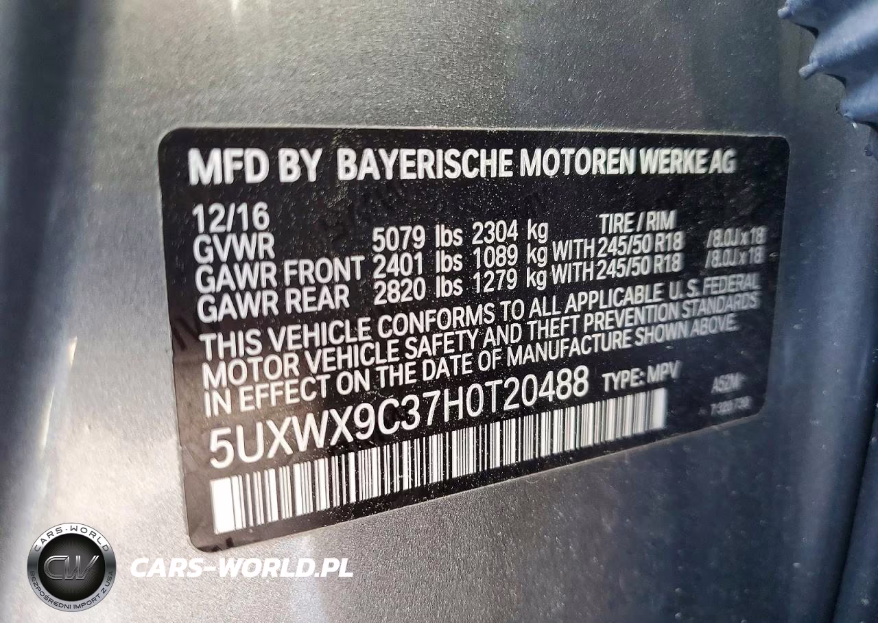 2017 BMW X3 xDrive28I VIN:5UXWX9C37H0T20488 - 13