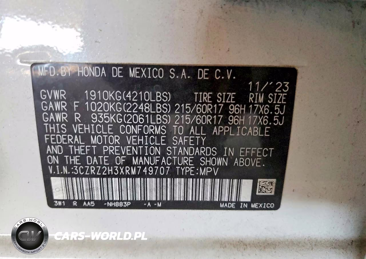 2024 Honda Hr-V Lx VIN:3CZRZ2H3XRM749707 - 12