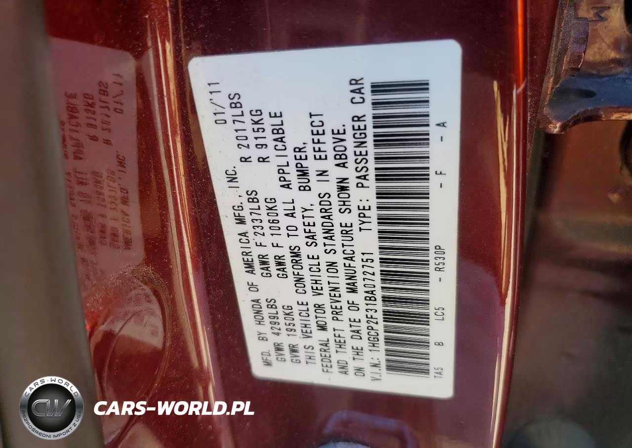 2011 Honda Accord Lx VIN:1HGCP2F31BA072751 - 12