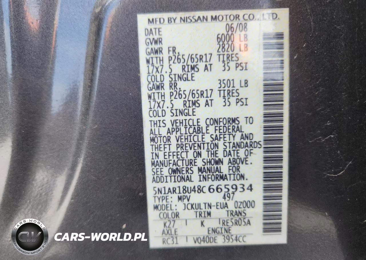 2008 Nissan Pathfinder S S VIN:5N1AR18U48C665934 - 14