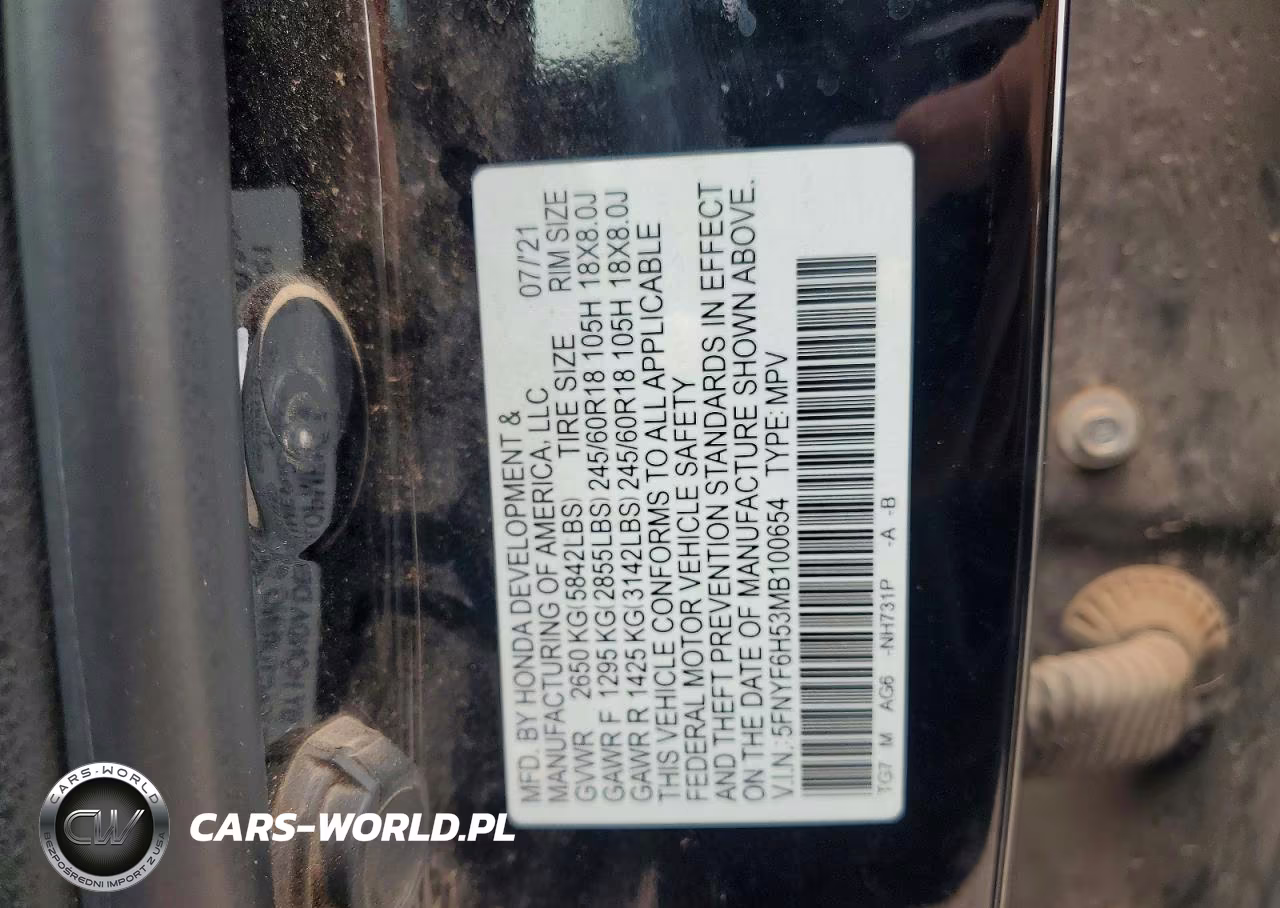 2021 Honda Pilot Exl VIN:5FNYF6H53MB100654 - 13