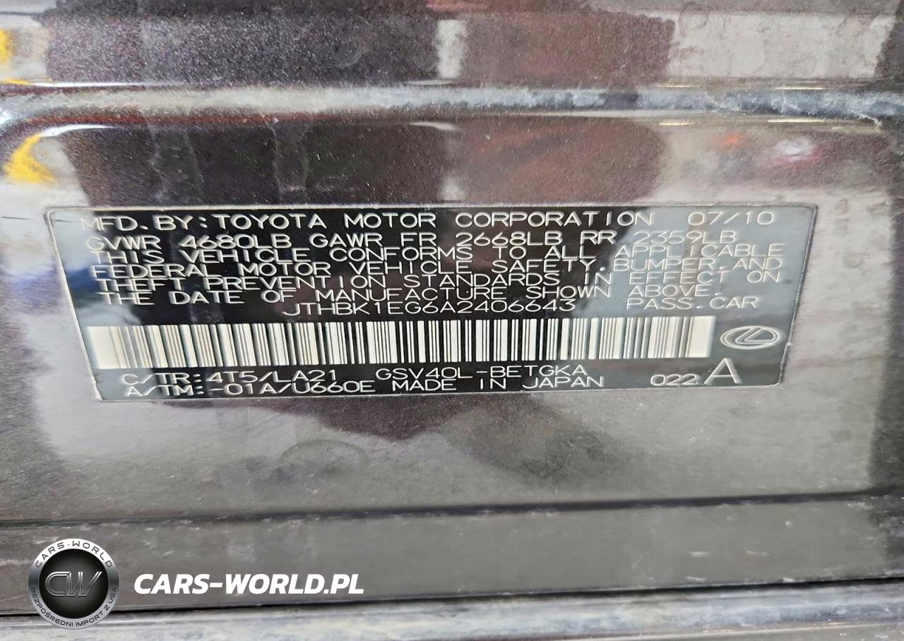 2010 Lexus Es 350 VIN:JTHBK1EG6A2406643 - 12