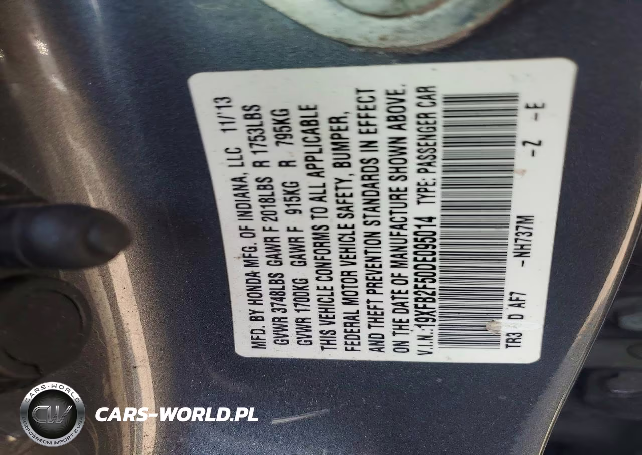 2013 Honda Civic Lx VIN:19XFB2F50DE095014 - 12