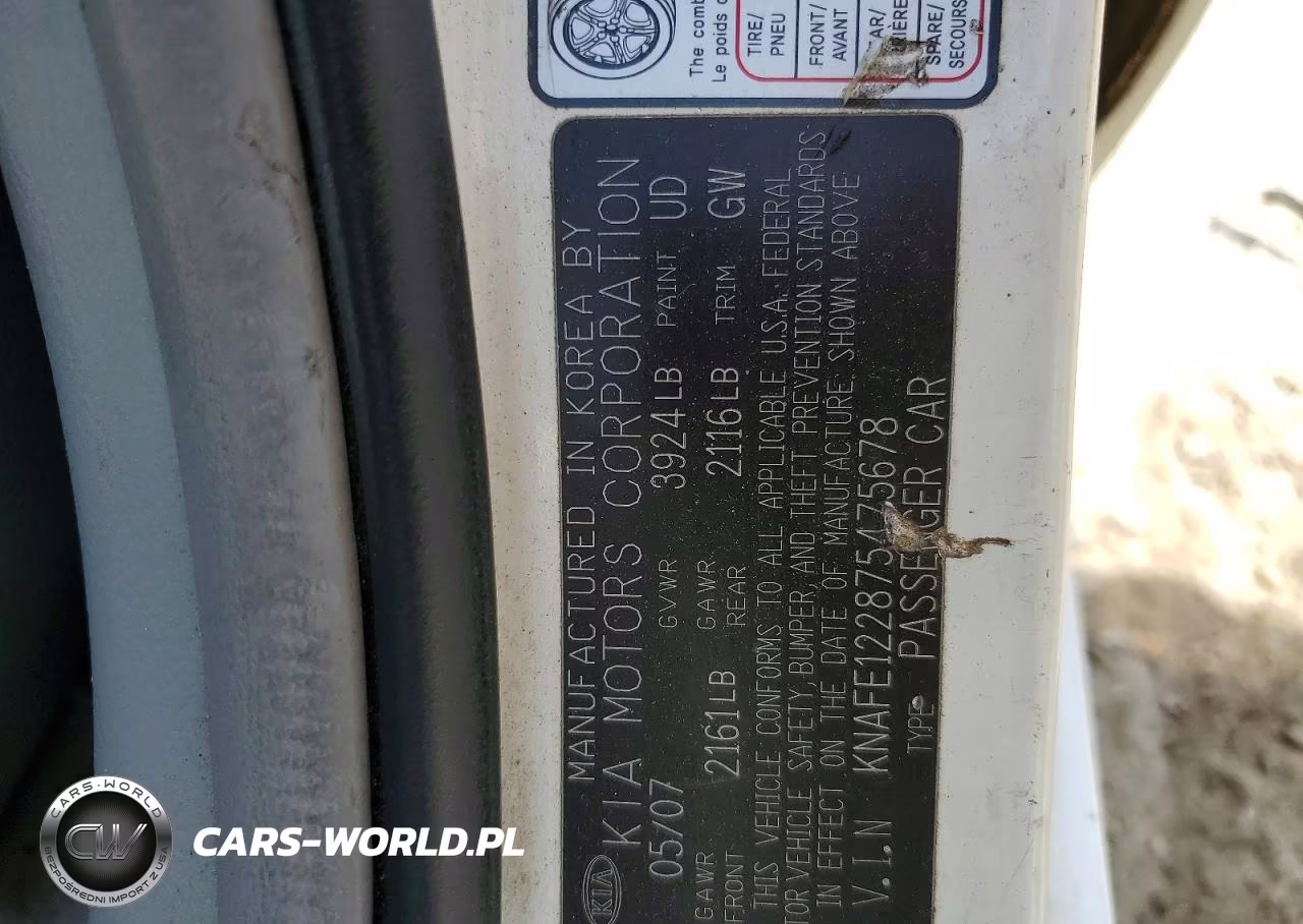 2007 Kia Spectra VIN:KNAFE122875475678 - 12