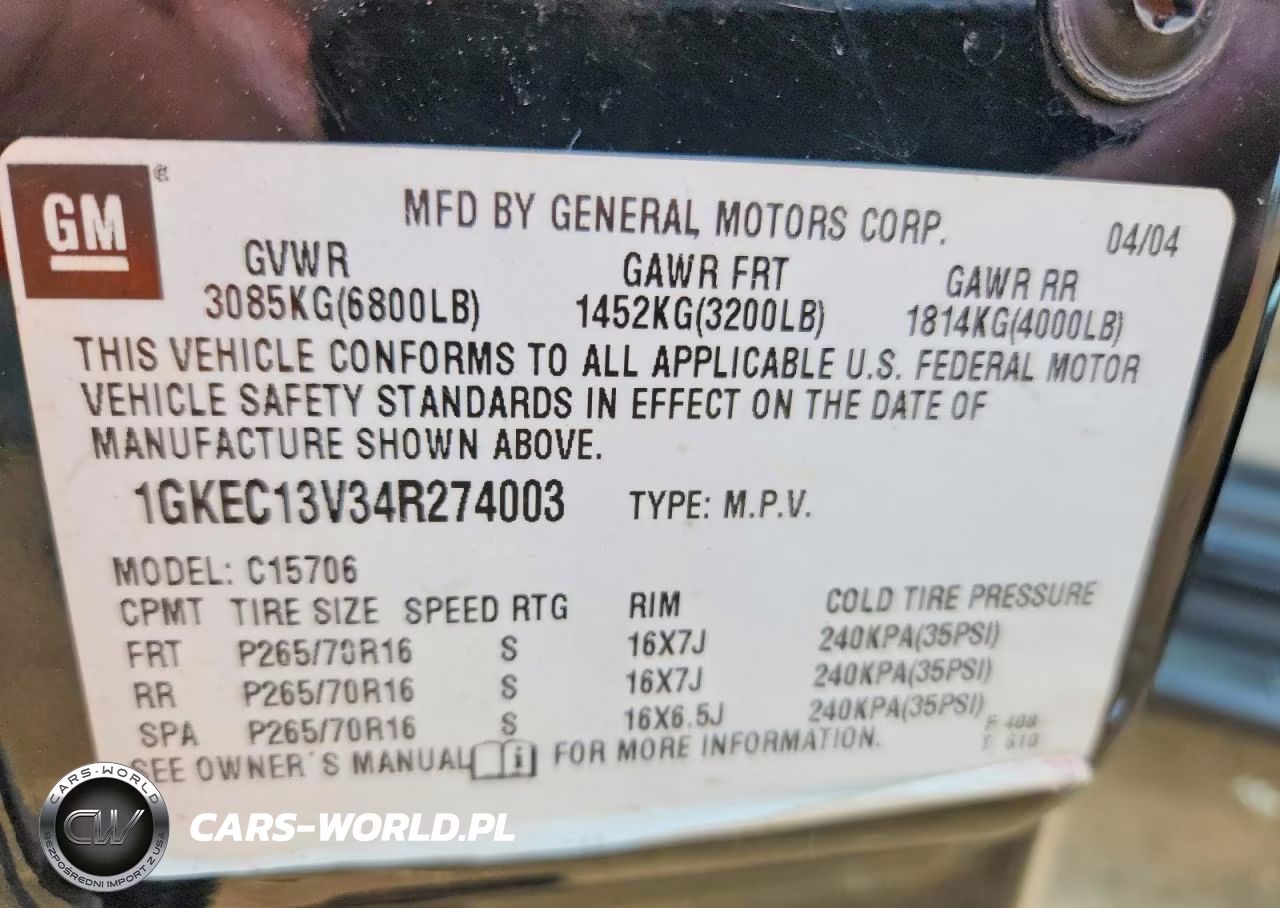 2004 GMC Yukon VIN:1GKEC13V34R274003 - 13
