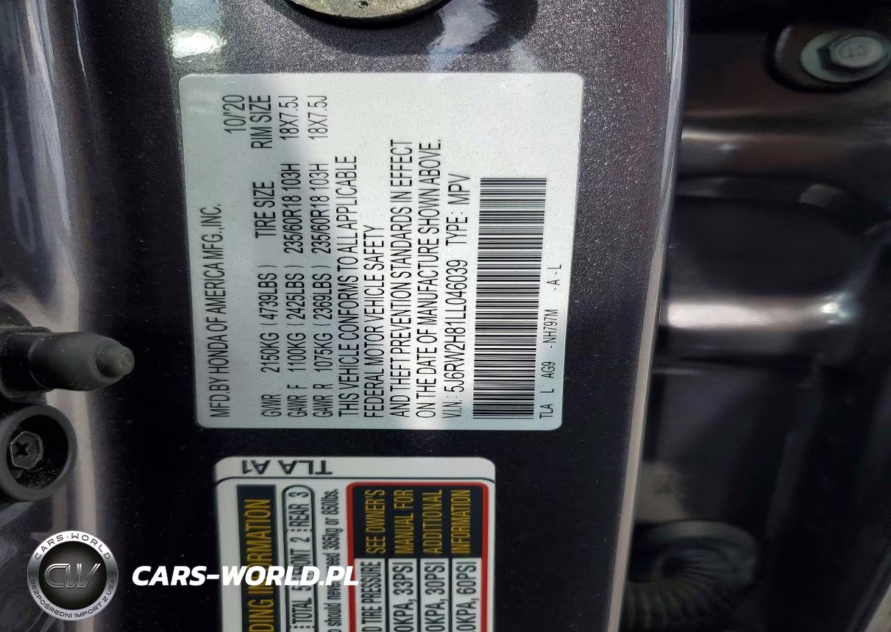 2020 Honda Cr-V Exl VIN:5J6RW2H81LL046039 - 13