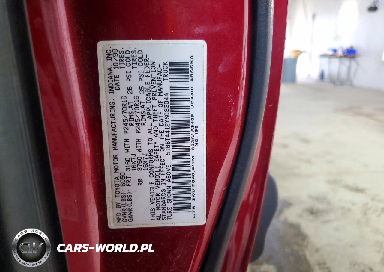 2000 Toyota Tundra Sr5 VIN:5TBBT4412YS033044 - 12