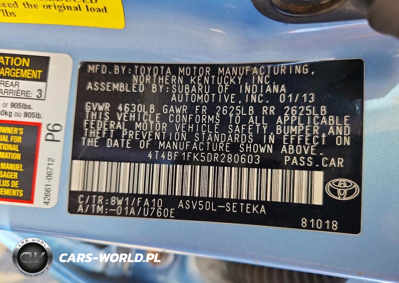 2013 Toyota Camry L VIN:4T4BF1FK5DR280603 - 12
