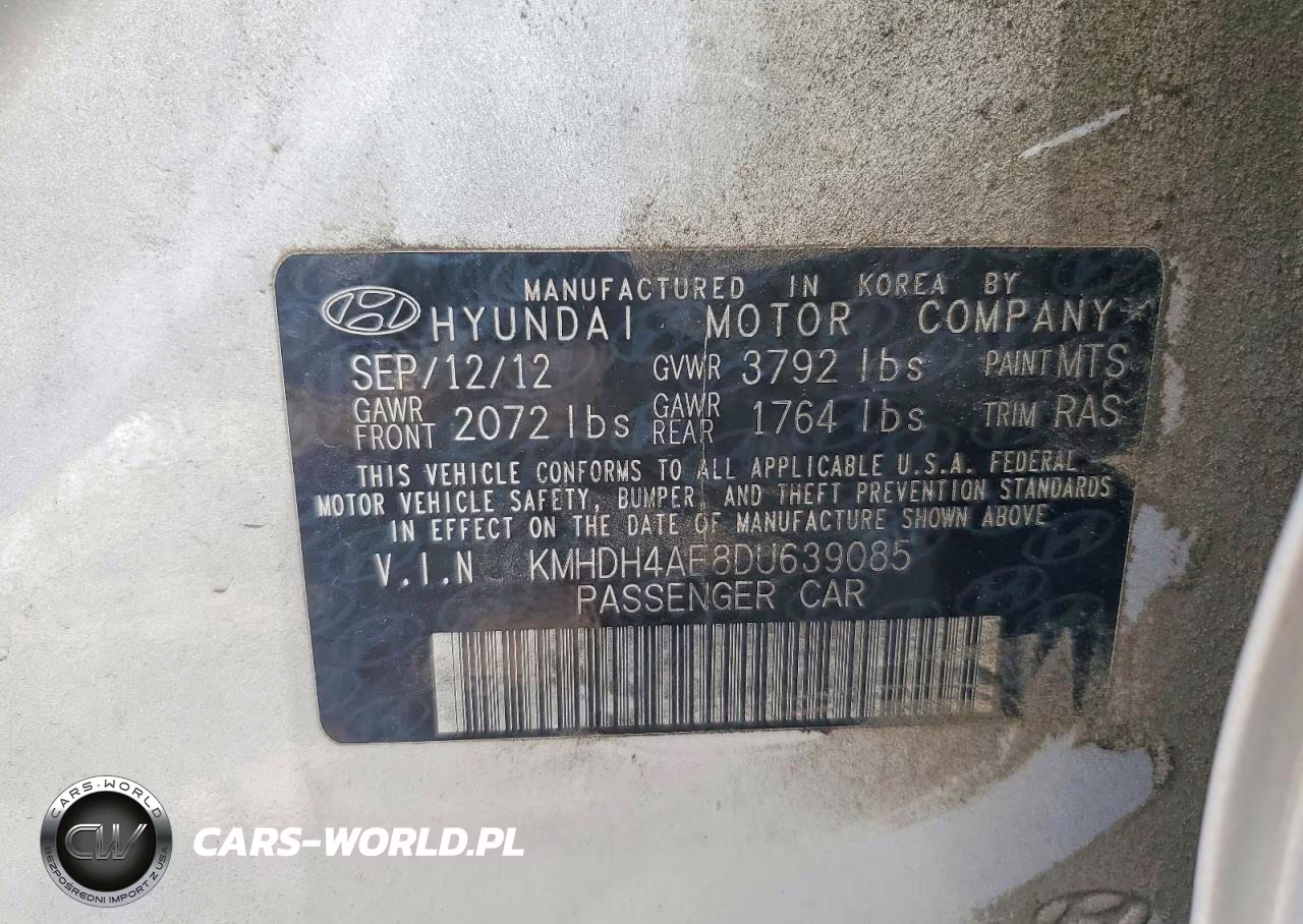2013 Hyundai Elantra Gls VIN:KMHDH4AE8DU639085 - 12