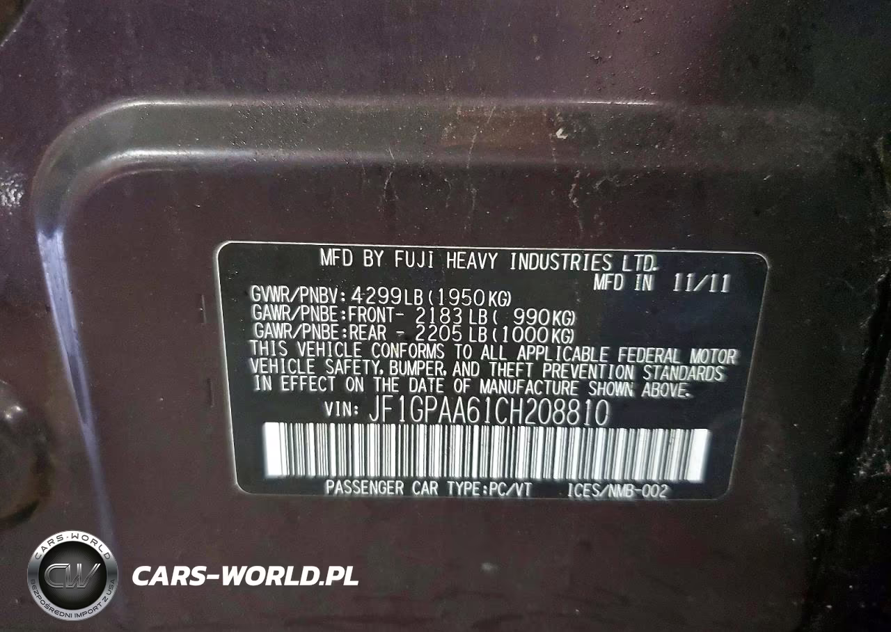 2012 Subaru Impreza VIN:JF1GPAA61CH208810 - 12