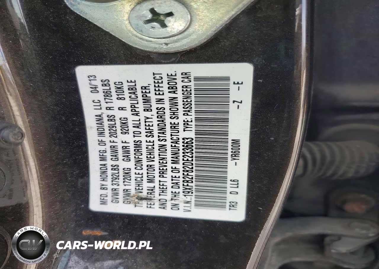 2013 Honda Civic Ex VIN:19XFB2F82DE233663 - 12