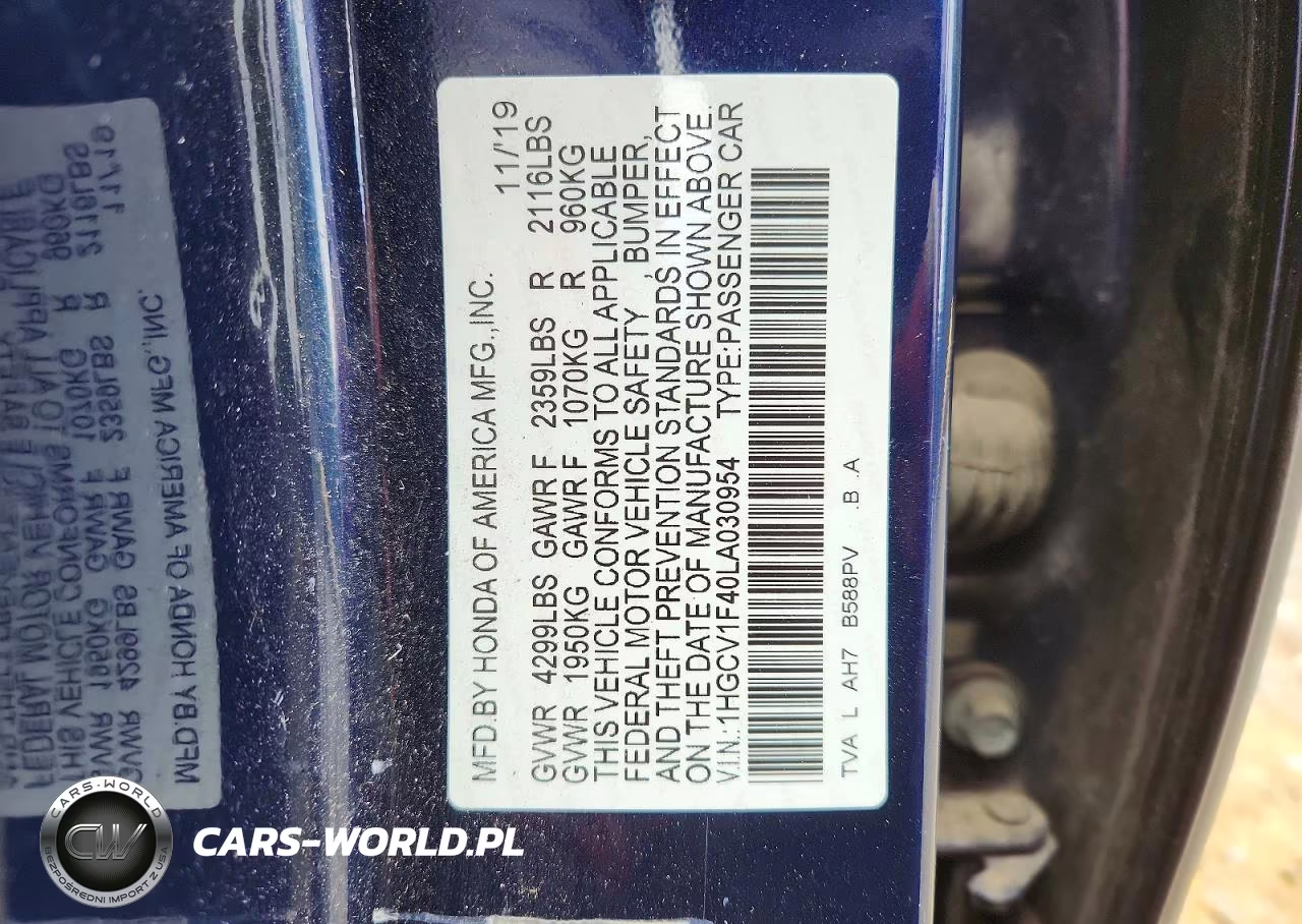 2020 Honda Accord Ex VIN:1HGCV1F40LA030954 - 12
