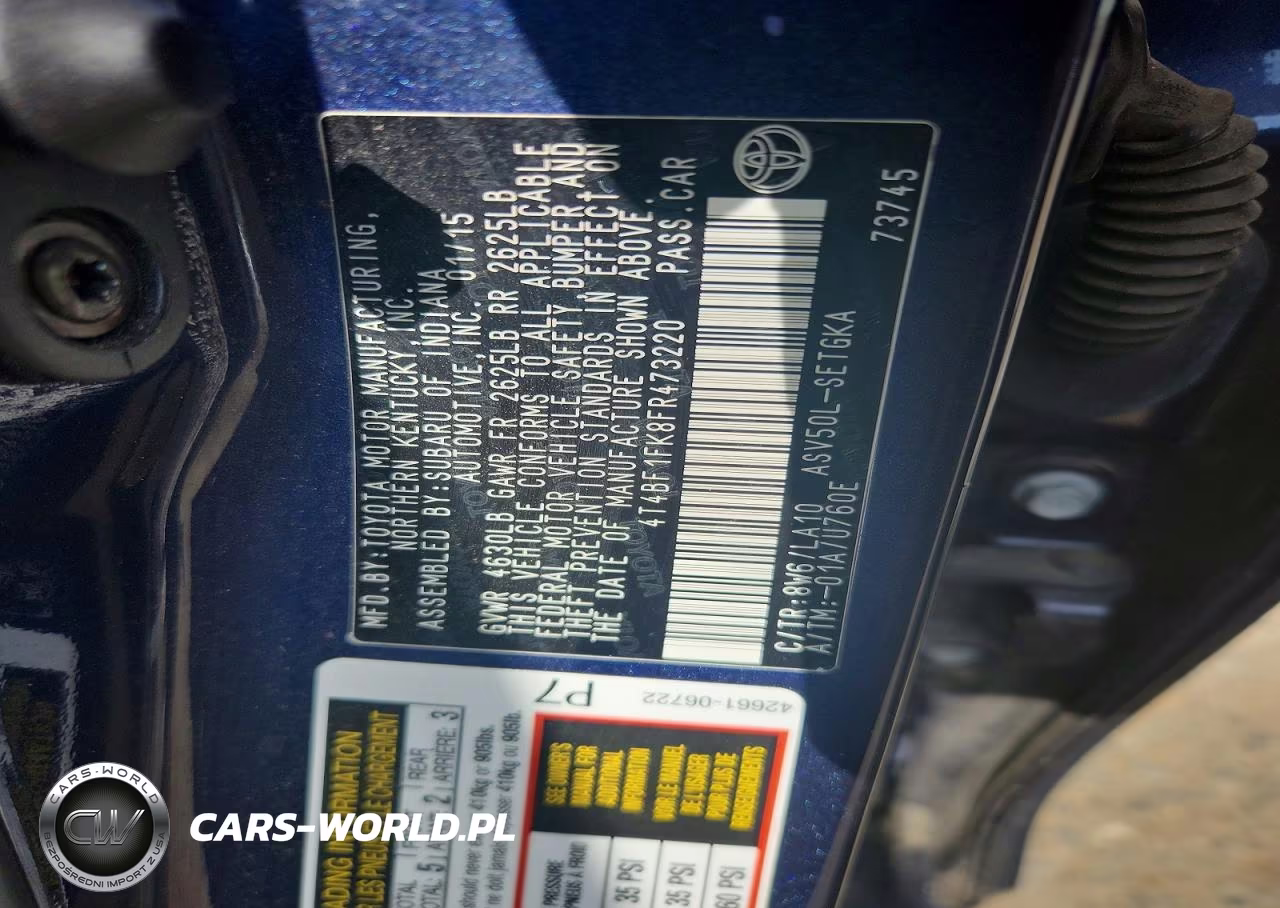 2015 Toyota Camry Xle VIN:4T4BF1FK8FR473220 - 12