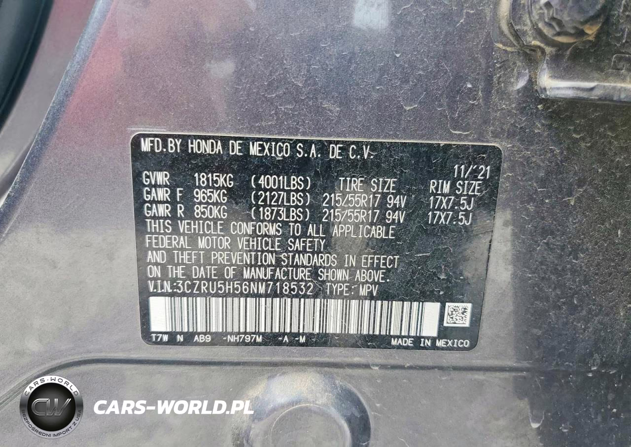 2022 Honda Hr-V Ex VIN:3CZRU5H56NM718532 - 12