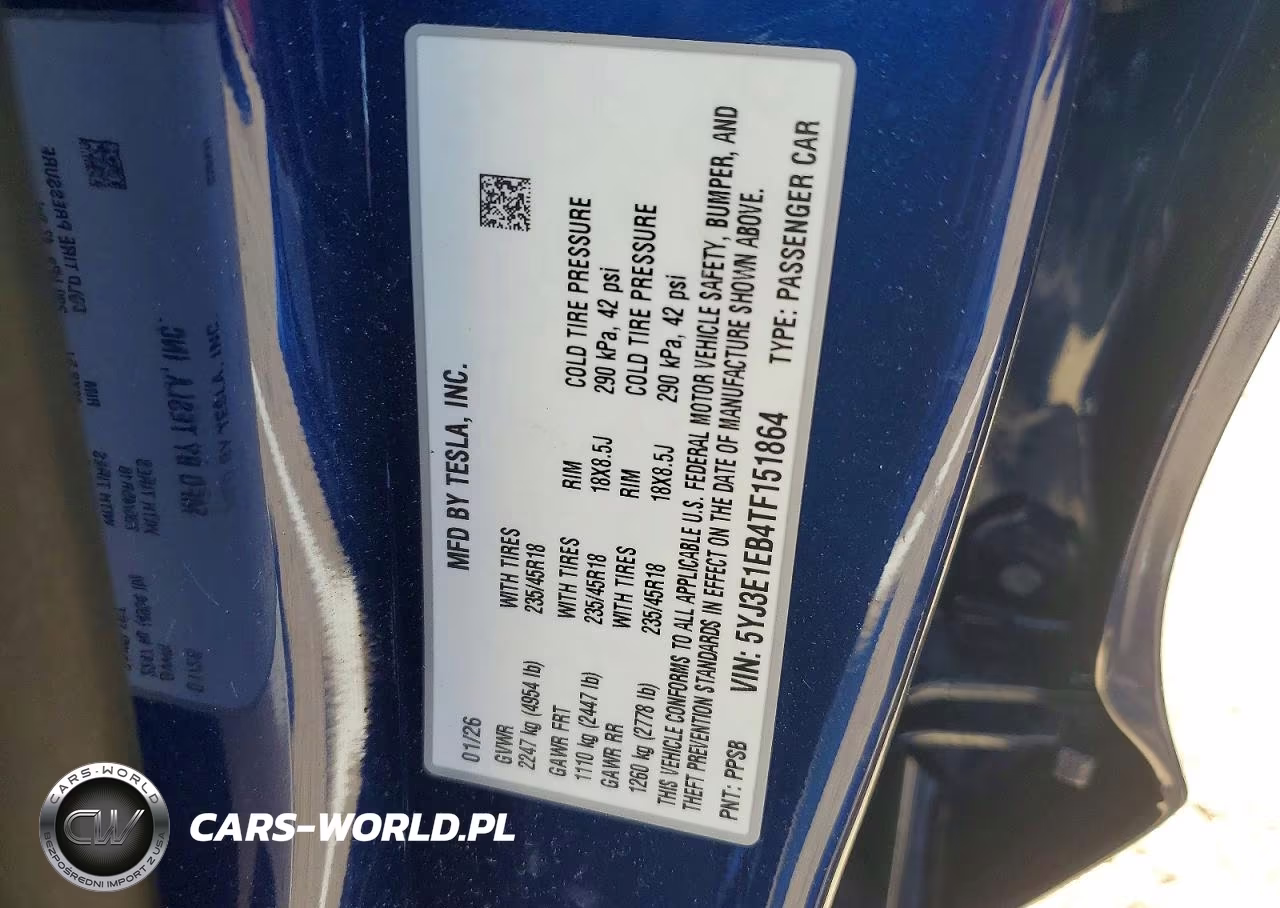 2026 Tesla Model 3 VIN:5YJ3E1EB4TF151864 - 12