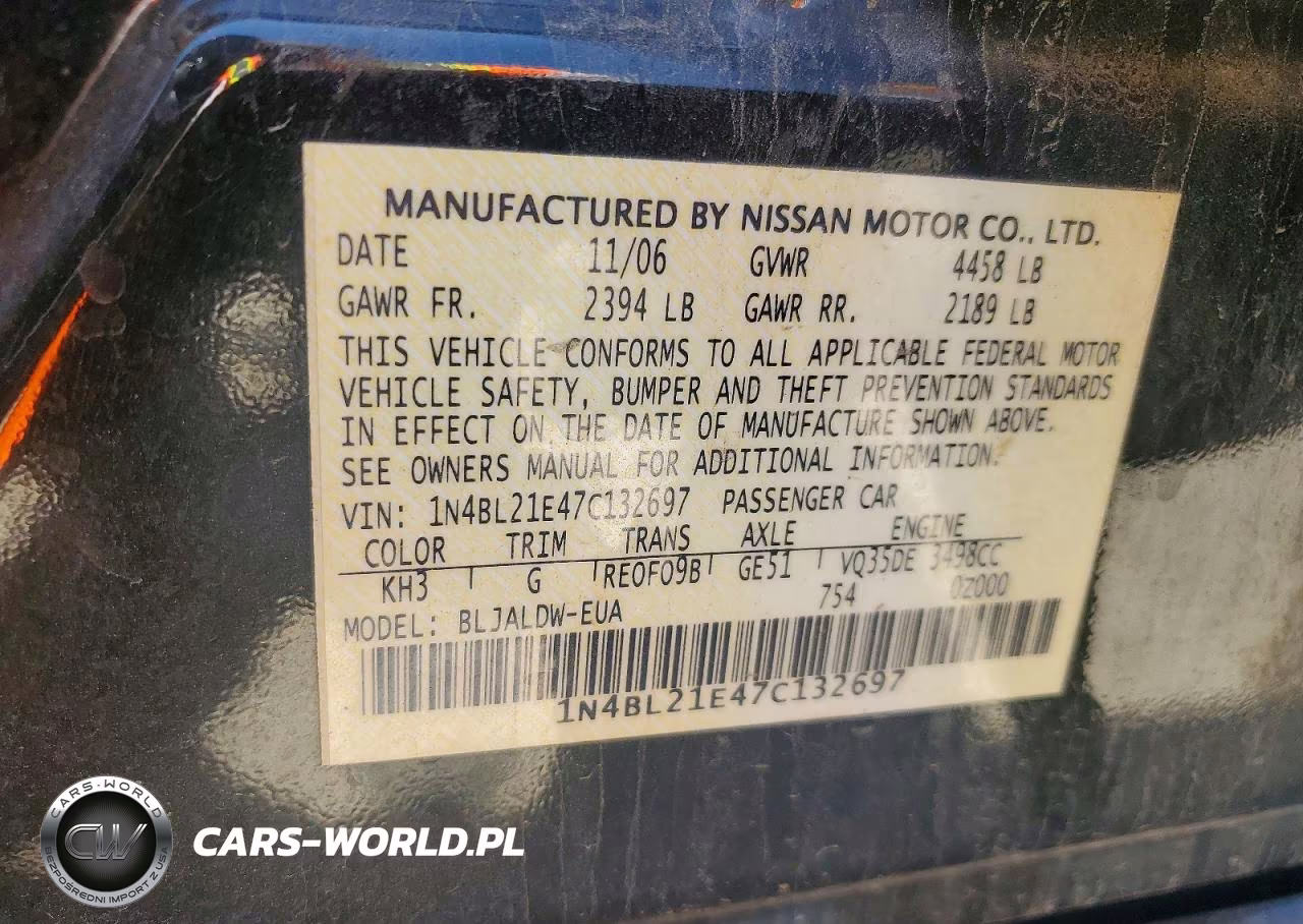 2007 Nissan Altima 3.5 Se VIN:1N4BL21E47C132697 - 12