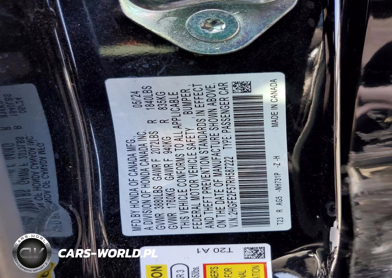 2024 Honda Civic Sport VIN:2HGFE2F57RH587222 - 12