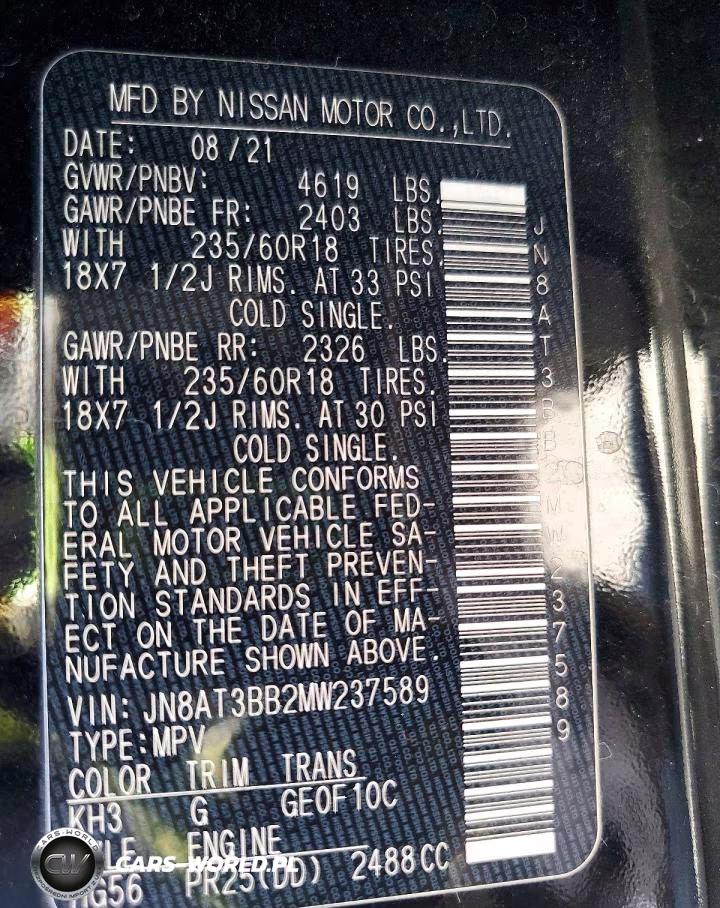 2021 Nissan Rogue Sv VIN:JN8AT3BB2MW237589 - 14