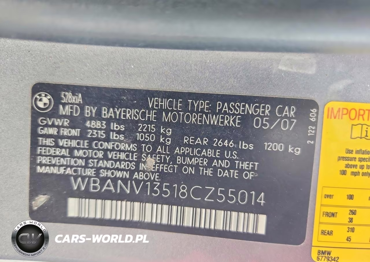 2008 BMW 528 Xi VIN:WBANV13518CZ55014 - 12