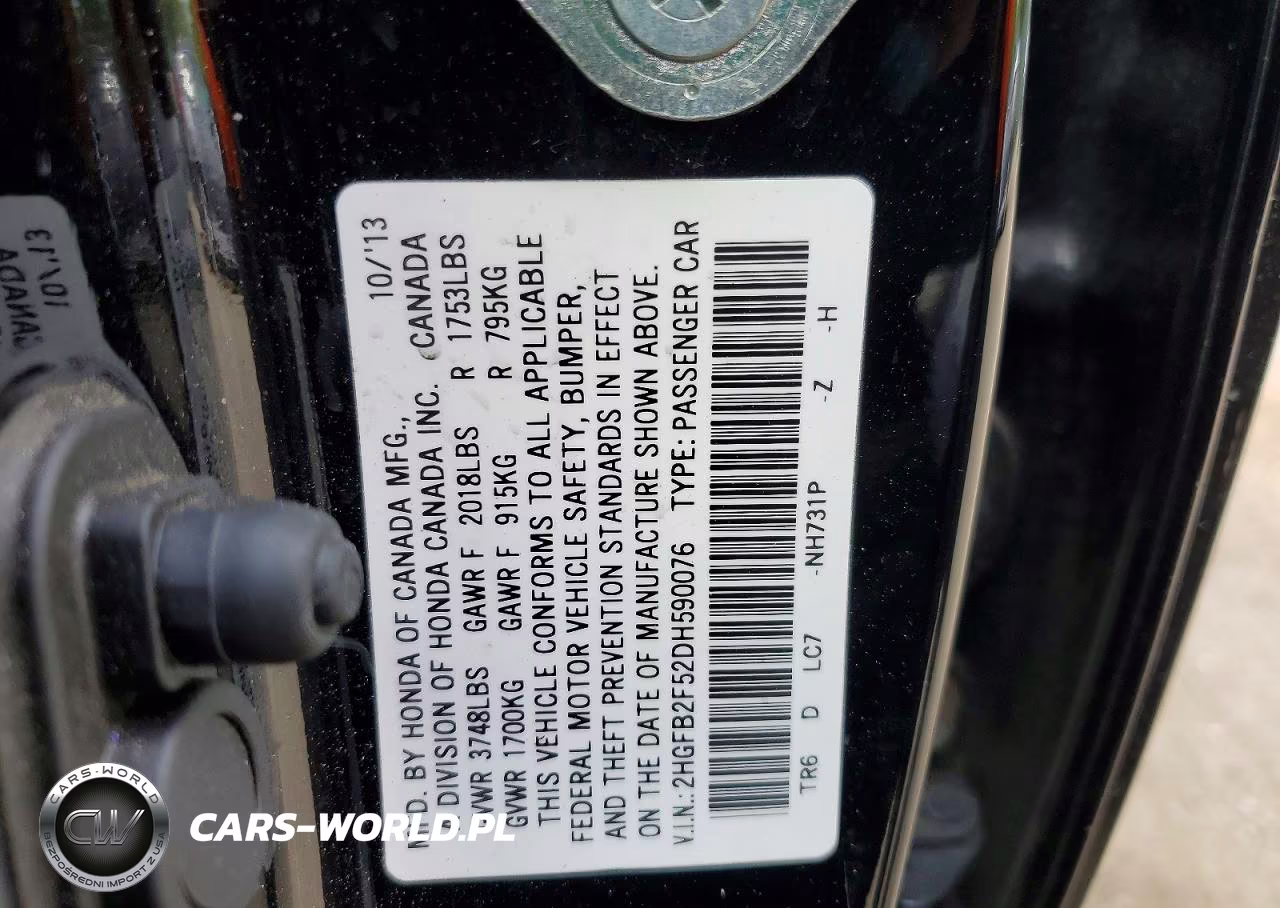 2013 Honda Civic Lx VIN:2HGFB2F52DH590076 - 13