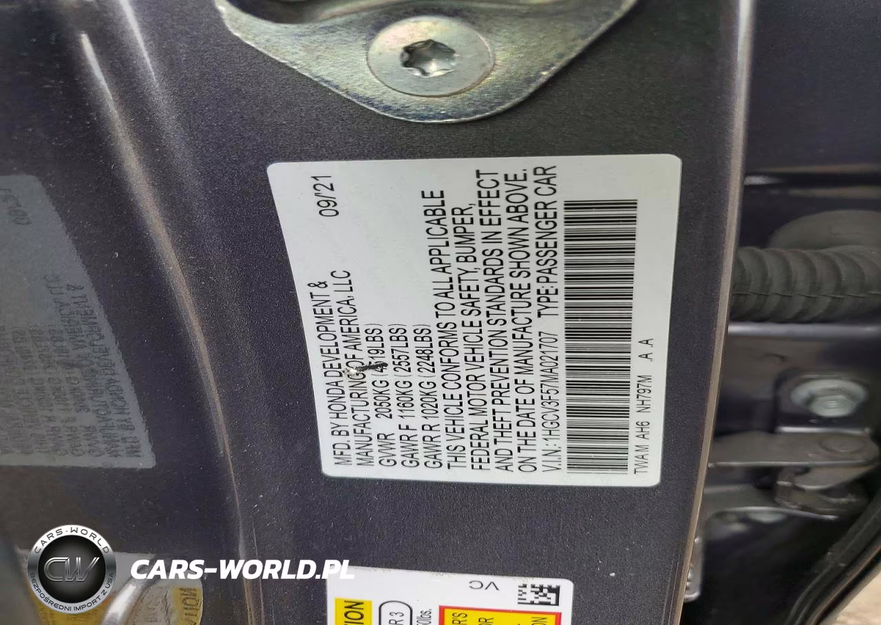 2021 Honda Accord Hybrid Exl VIN:1HGCV3F57MA021707 - 12