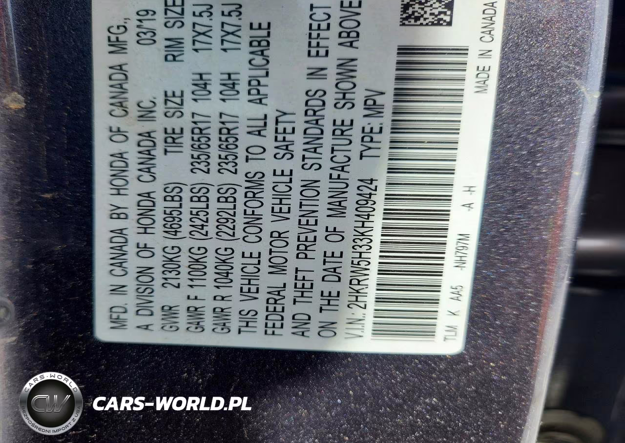2019 Honda Cr-V Lx VIN:2HKRW5H33KH409424 - 14