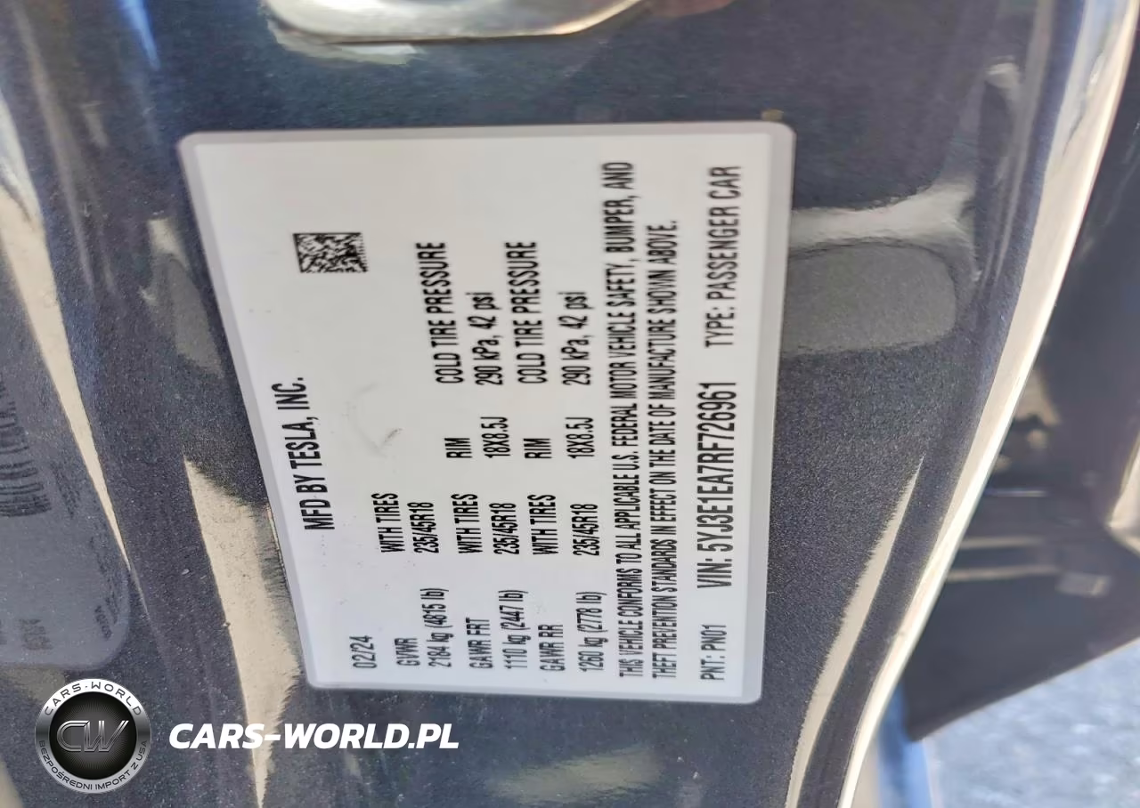 2024 Tesla Model 3 VIN:5YJ3E1EA7RF726961 - 12