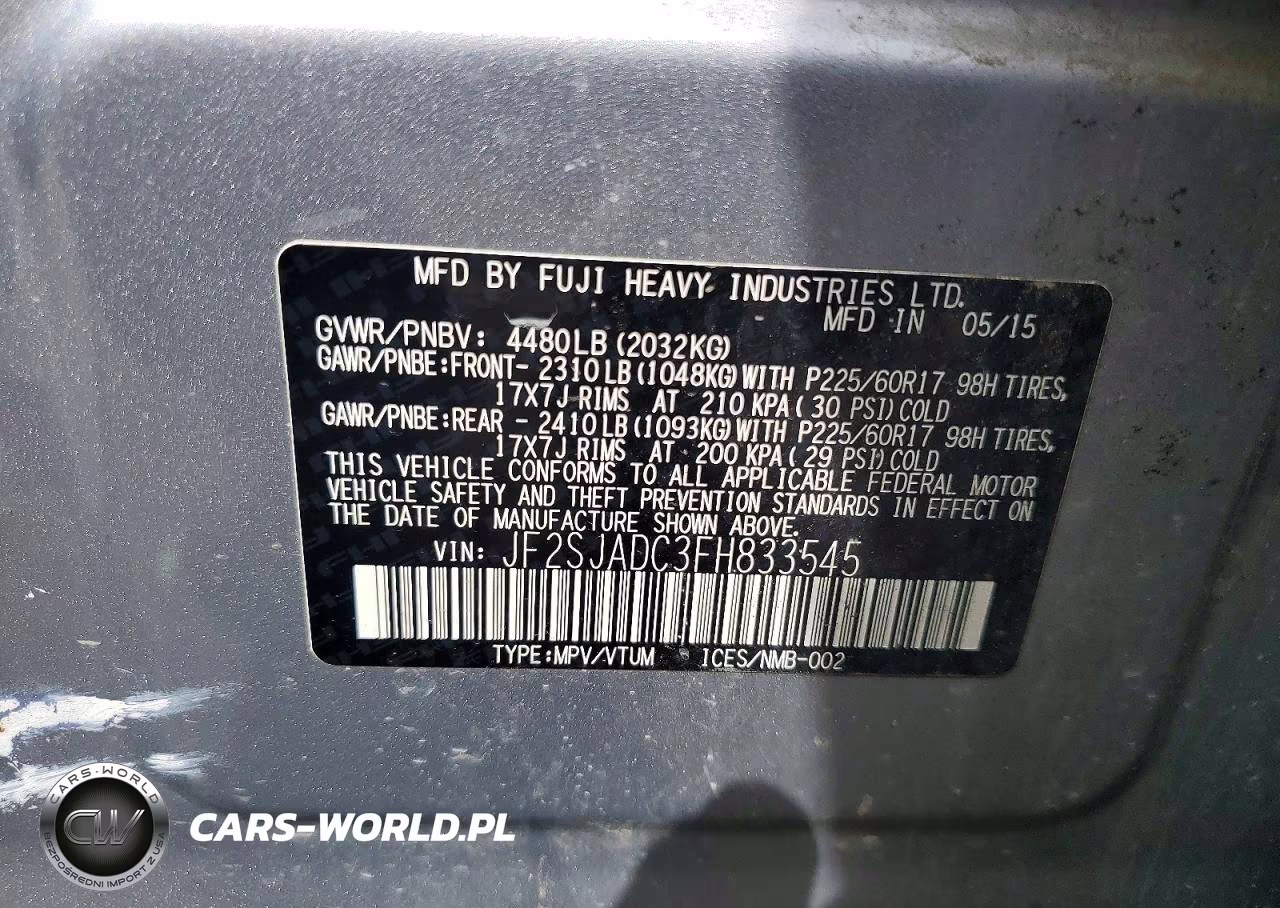 2015 Subaru Forester 2.5I Premium VIN:JF2SJADC3FH833545 - 12
