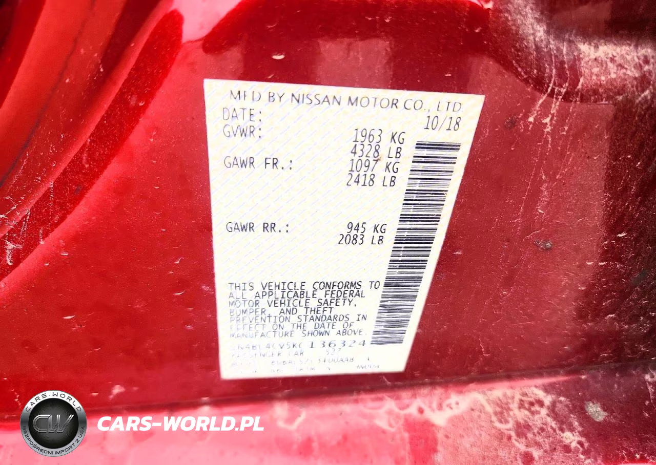 2019 Nissan Altima Sr VIN:1N4BL4CV5KC136324 - 13