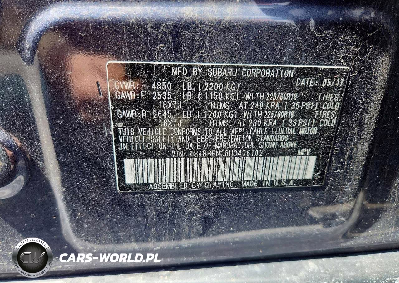 2017 Subaru Outback 3.6R Limited VIN:4S4BSENC8H3406102 - 13