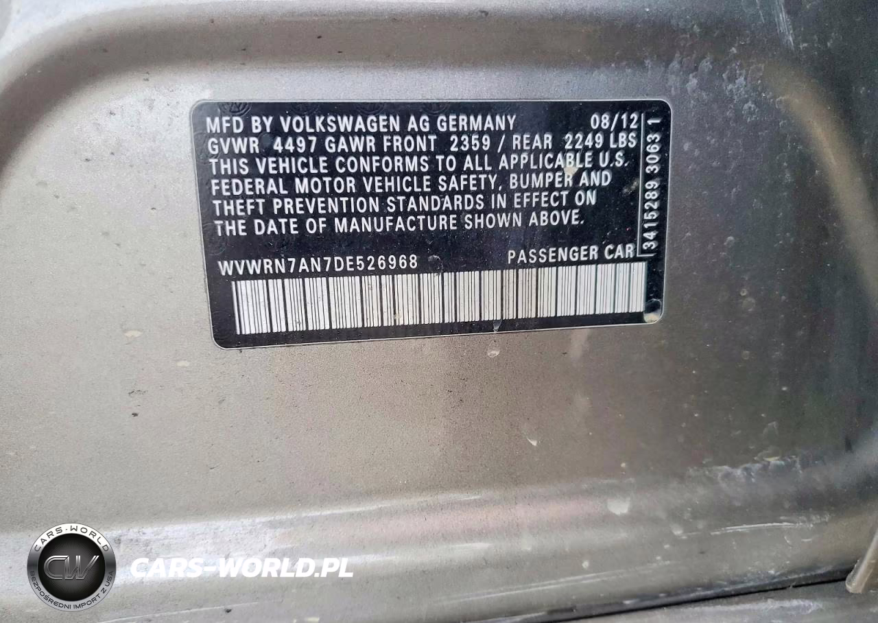 2013 Volkswagen Cc Luxury VIN:WVWRN7AN7DE526968 - 12