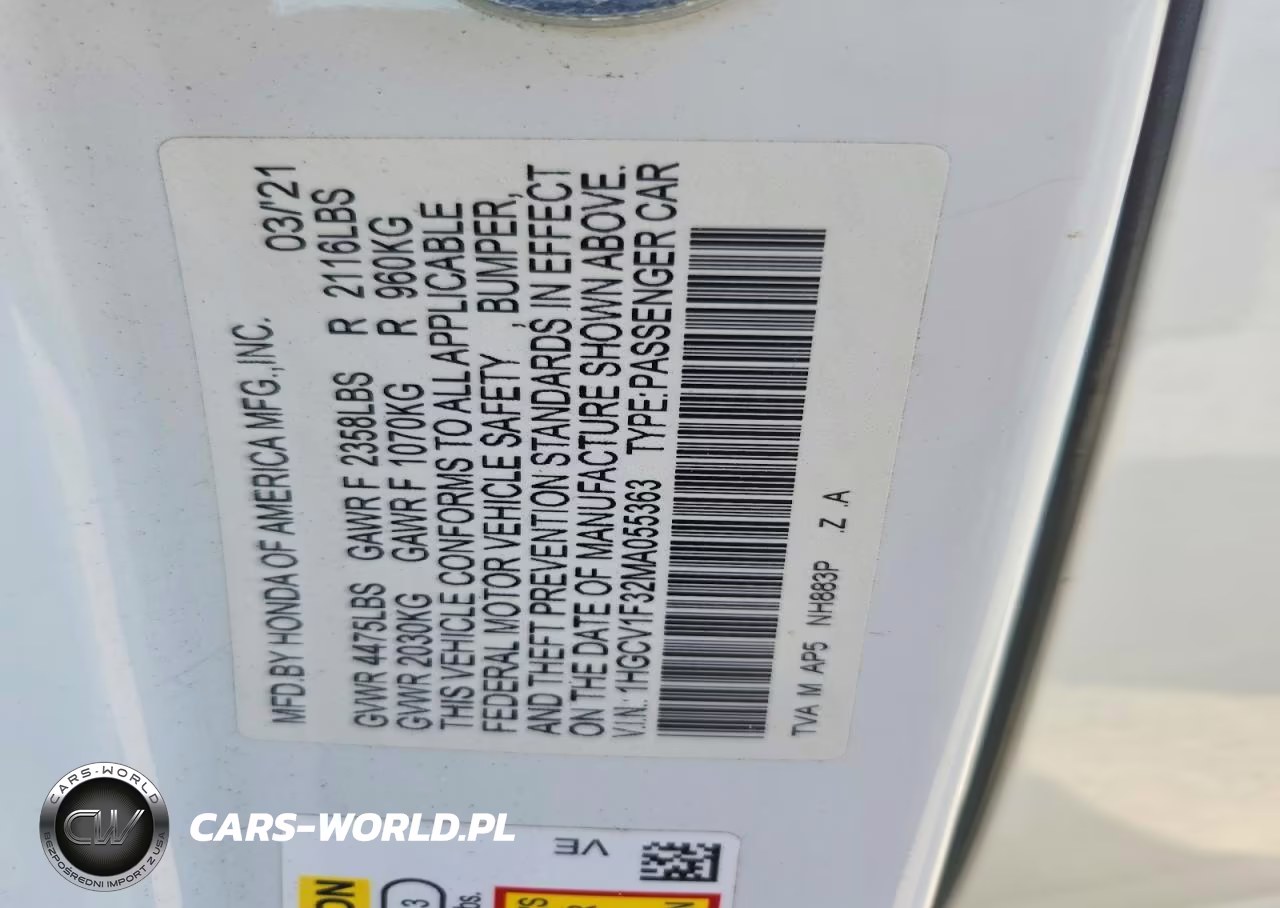 2021 Honda Accord Sport VIN:1HGCV1F32MA055363 - 13