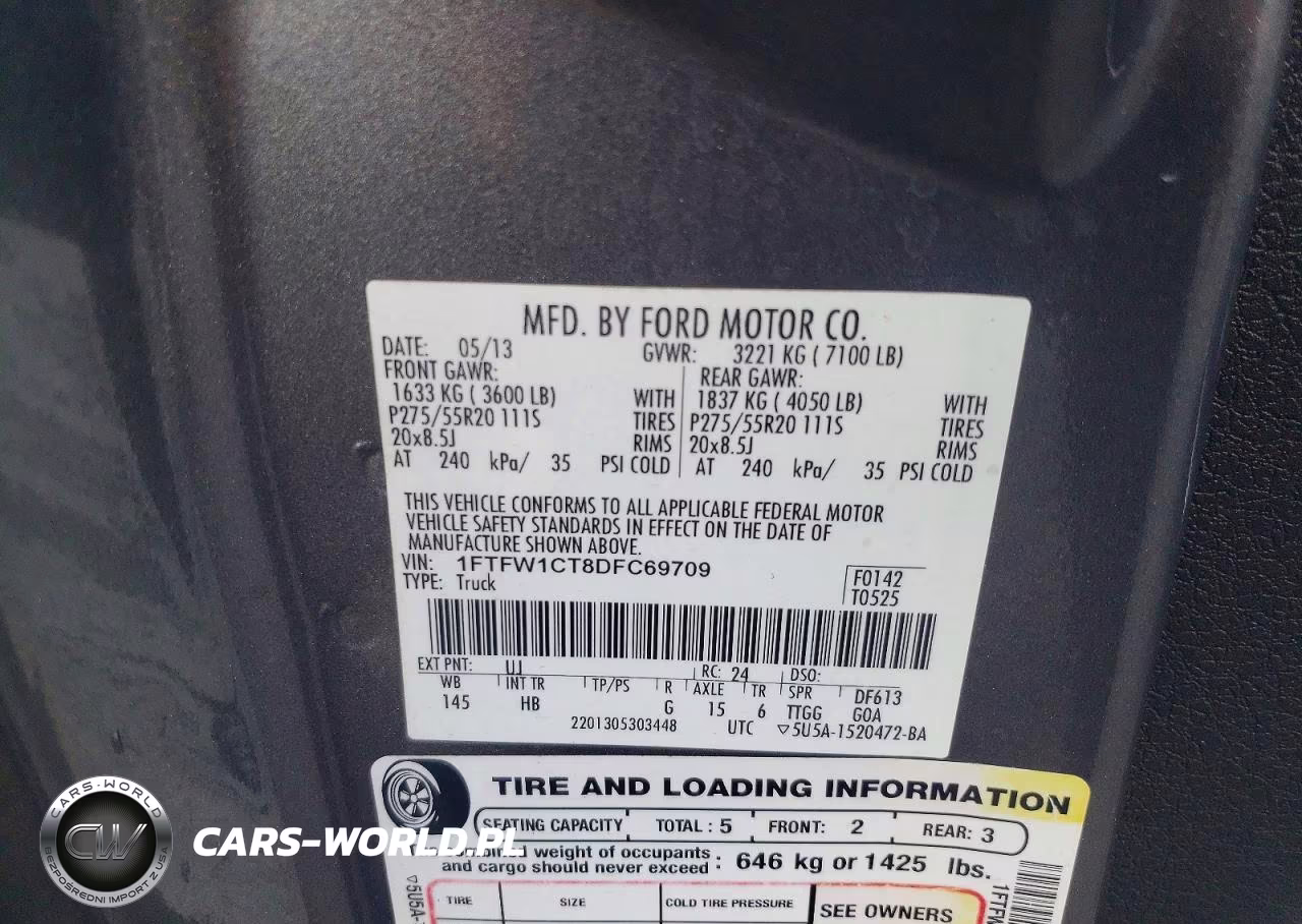 2013 Ford F150 Supercrew VIN:1FTFW1CT8DFC69709 - 12