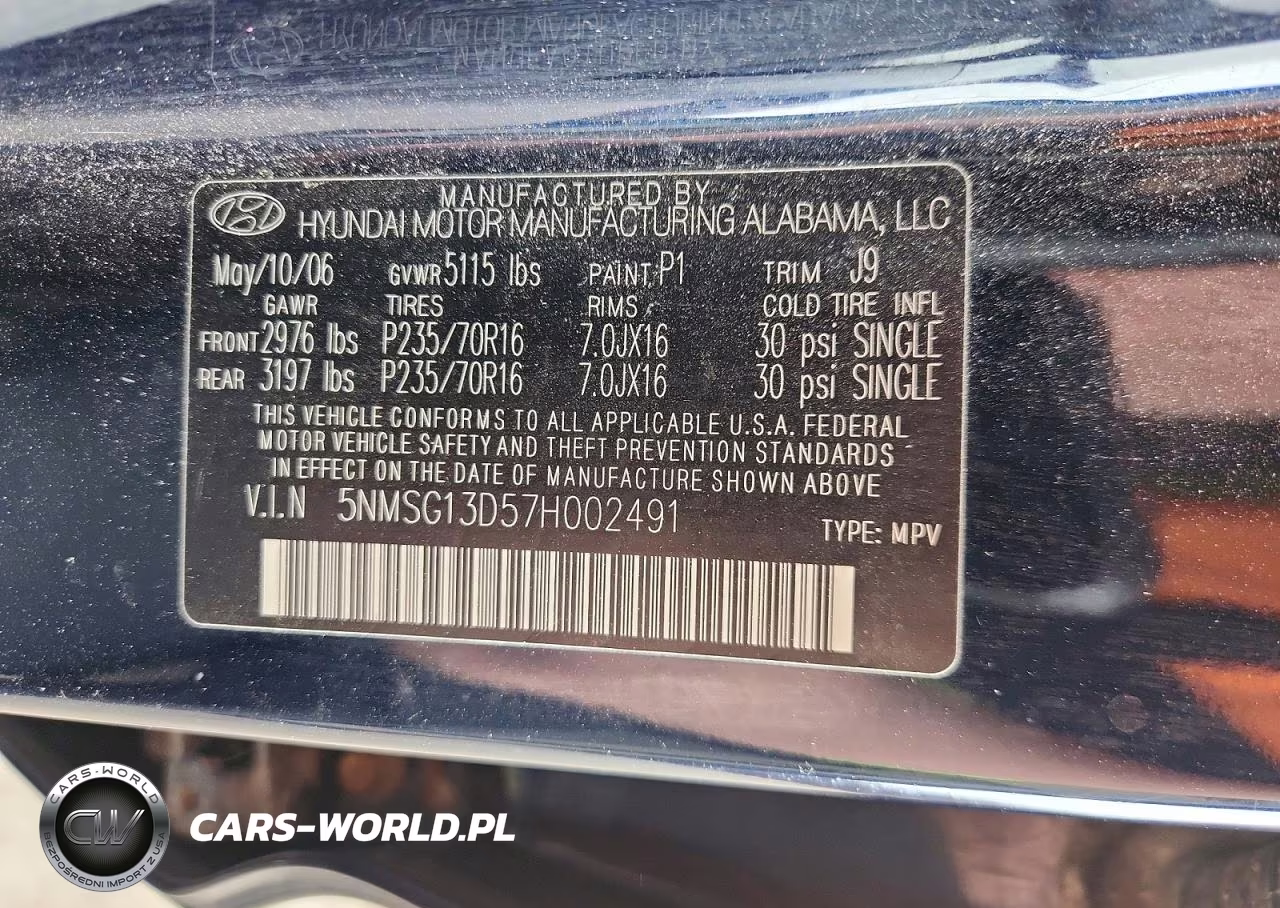 2007 Hyundai Santa Fe Gls VIN:5NMSG13D57H002491 - 13