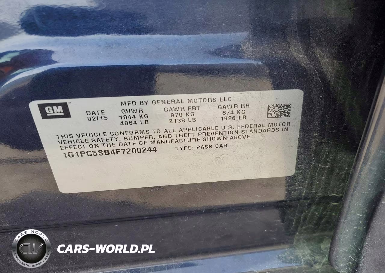 2015 Chevrolet Cruze Lt VIN:1G1PC5SB4F7200244 - 12