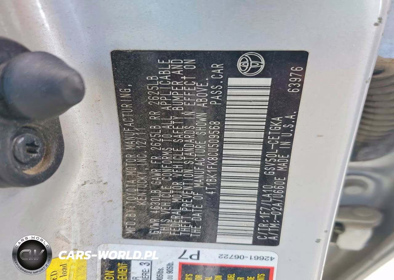 2012 Toyota Camry Xle V6 VIN:4T1BK1FK8CU509568 - 12