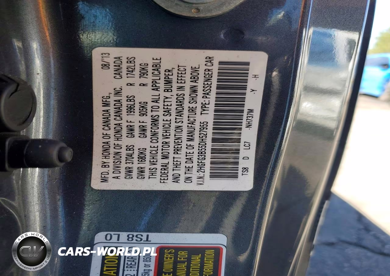 2013 Honda Civic Lx VIN:2HGFG3B55DH527955 - 12