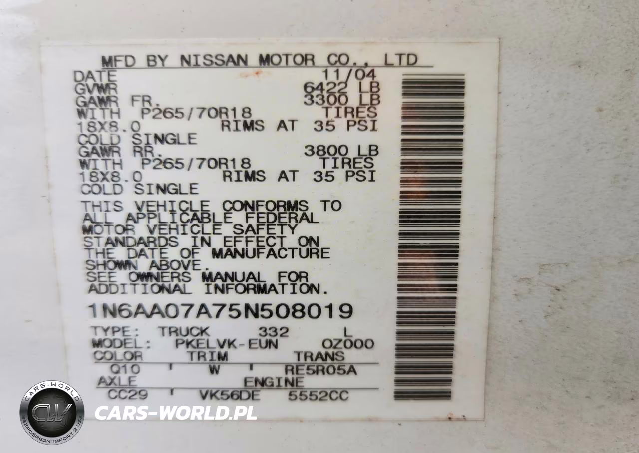 2005 Nissan Titan Xe VIN:1N6AA07A75N508019 - 12