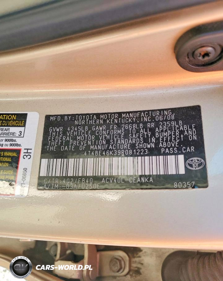 2009 Toyota Camry Le VIN:4T4BE46K39R081223 - 12
