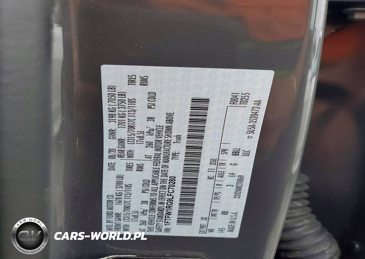 2020 Ford F150 Raptor VIN:1FTFW1RG9LFC70280 - 12