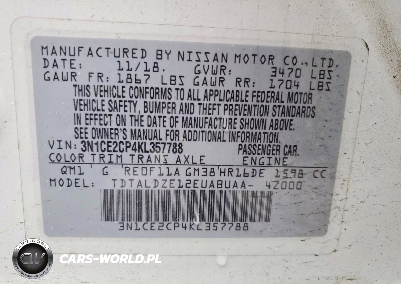2019 Nissan Versa Note Sv VIN:3N1CE2CP4KL357788 - 12