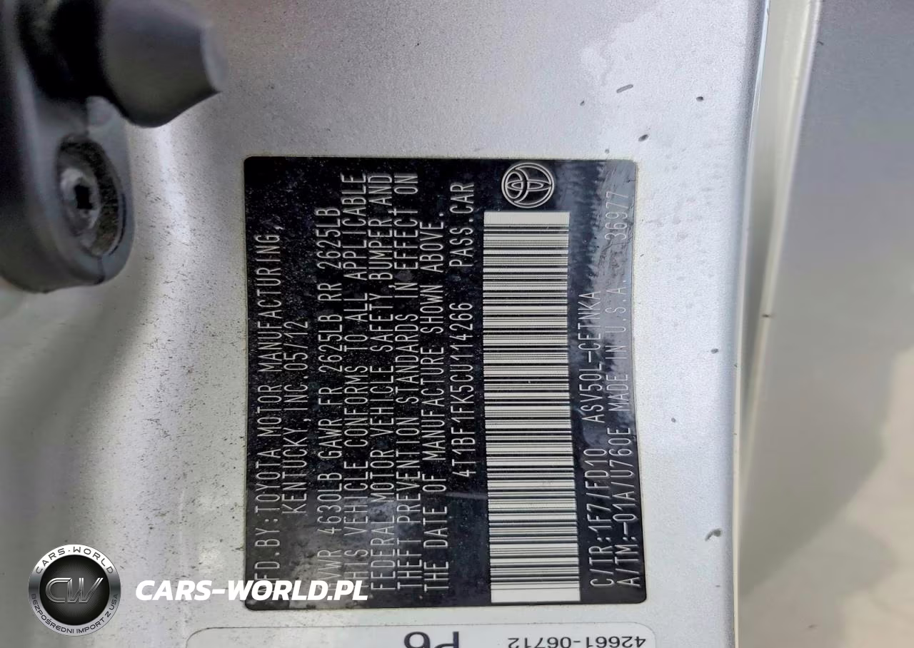 2012 Toyota Camry Le VIN:4T1BF1FK5CU114266 - 12